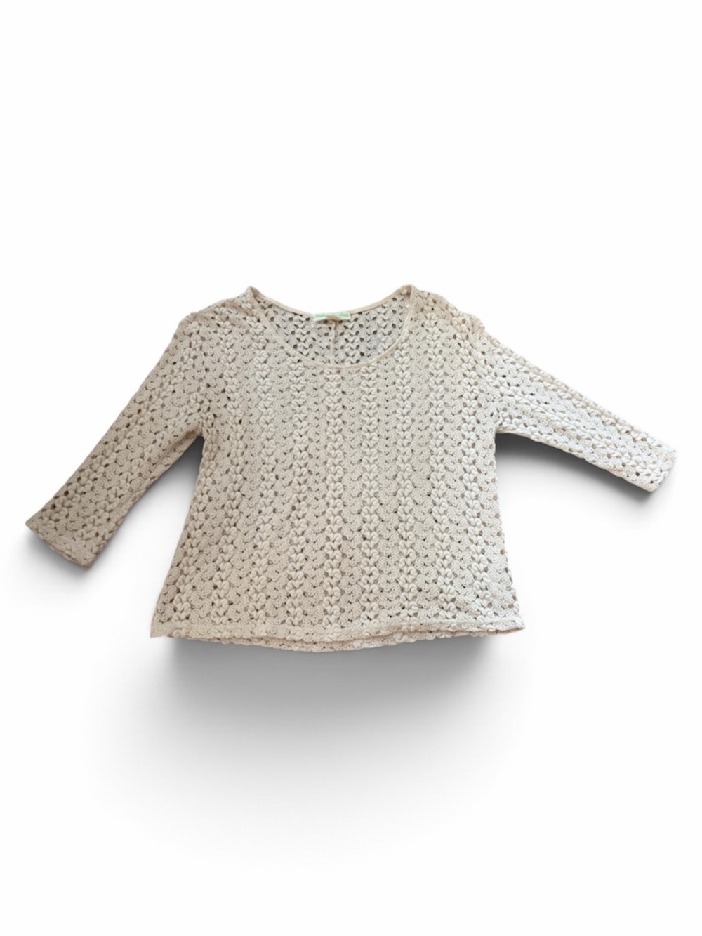 Free People Cream Crochet Knit Top - Lightweight 3/4 Sleeve